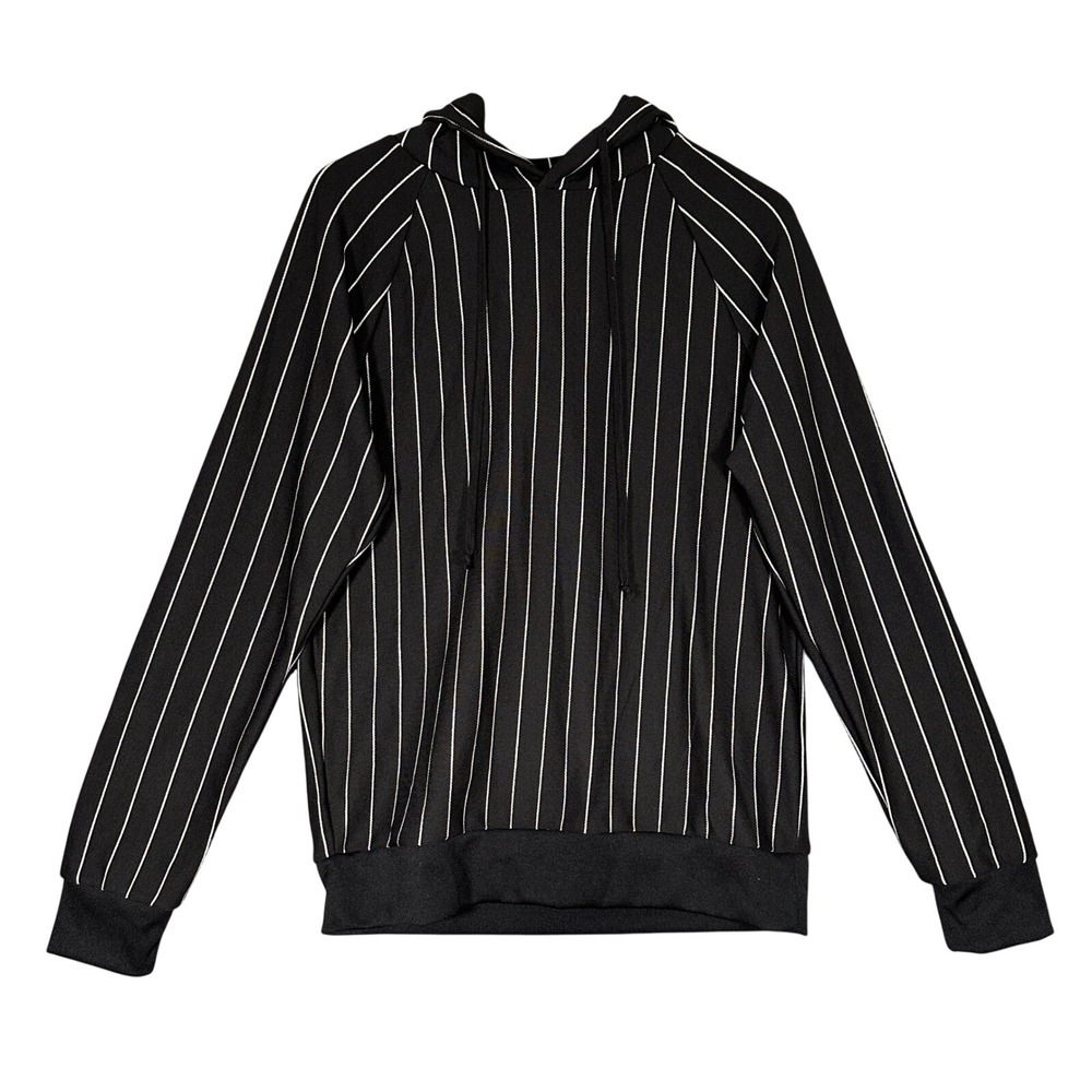 Forever 21 Pinstripe Hoodie Mens Size M Black White Raglan Athletic New